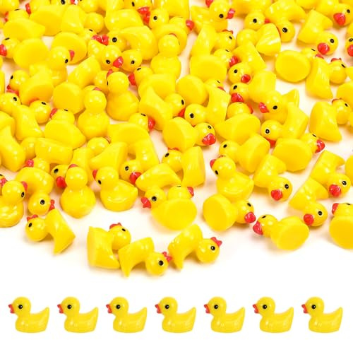Partideal 100pcs Mini Resin Ducks, Vivid Shape Tiny Ducks, Cute Baby Bath Toys, Miniature Ducks Toys Figures for Crafts Home Prank Game Aquarium Garden Landscape Dollhouse, Yellow