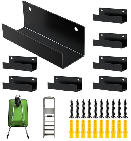 Ladder Hanger for Garage Wall, 8 Pack Heavy Duty Tile Wall Hanger Bracket, Utility Hook Mount Storage, Wheelbarrow Hanger Wall Mount, Versatile Tool Holder Hang Folding Chair, Step Ladder in Garde