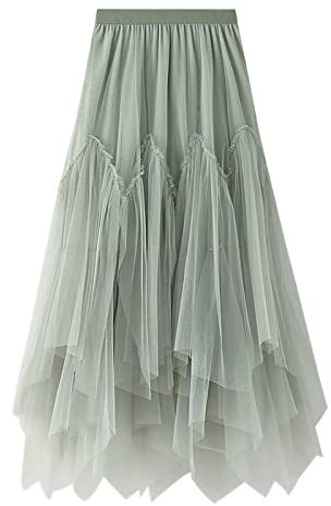 Bicicletta Gonna Midi in Tulle con Elastico in Vita Donna, Gonne a Vita Alta, Vestito a Rete, Gonna Irregolare Tinta Unita Lunga Fucsia, Verde, Taglia unica