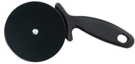 WENKO Pizzaschneider Volo, Pizzaroller aus Edelstahl mit extra großer Schneidefläche und ergonomisch geformtem Griff aus Kunststoff, Black Outdoor Kitchen Zubehör, 21 x 1 x 9,5 cm, Schwarz