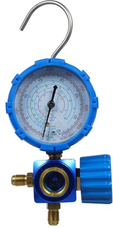 Shkalacar Klimaanlagen Manometer, Klimaanlagen Verteilermessgerät mit klarer Skala, Ladedruck Manometer Passend für die Kältemittel R410A R22 R134A R404A(Blau)