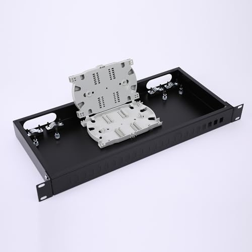 Boîtier de fibre optique 1U 48,3 cm avec panneau de brassage chargé LGX – Convient aux armoires en rack, comprend 2 plateaux d'épissure, prend en charge jusqu'à 48 fibres