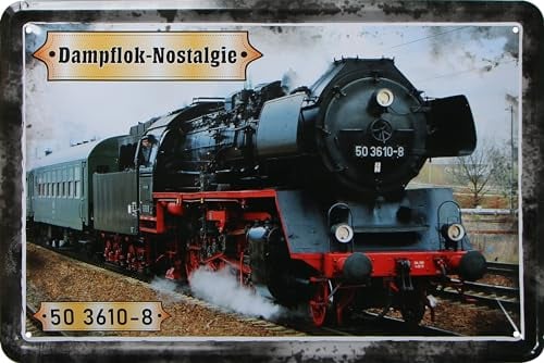 WOGEKA ART Retro Blechschild - Dampflok-Nostalgie 50 3610-8 - Nostalgie Deko Schild als Geschenkidee für Eisenbahn Fans zu Geburtstag Weihnachten 20x30 cm Metallschild 353