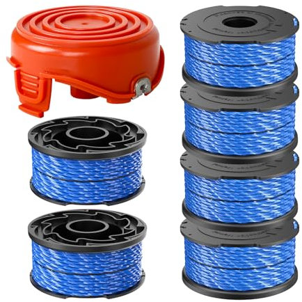 Gotrain - Carretes y alambre para desbrozadora (6 unidades, 1 tapa, 1,65 mm, 1,65 mm, compatible con Black & Decker GL315, GL337, GL350, GL650, GL652, A6441&597862-00)