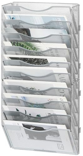 Solinxe Zeitungshalter Wand mit 10 Etagen Metall Zeitungsständer Hängeregister Wandablagefächer A4 Papier Dokumentenablage Büro Schule Ablage Organizer, Silber