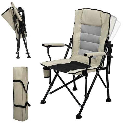 REDCAMP Oversized Padded Camping chair for Adults with Adjustable Backrest, High Back Heavy Duty Folding Chair with Lumbar for Fishing,Garden,Outdoor,Travel