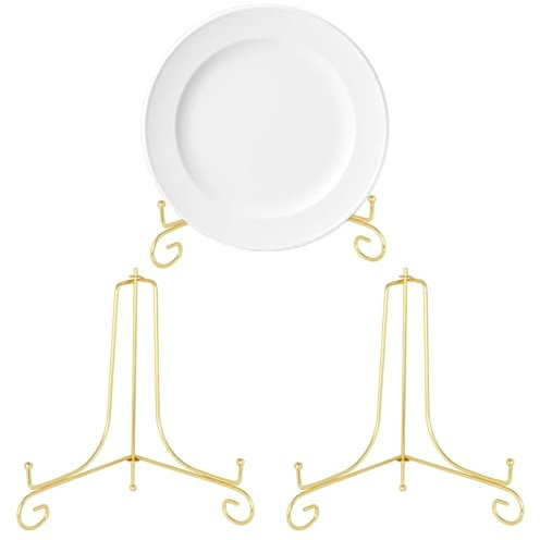 GLOBLELAND 3 Pcs Plate Stands for Display Decorative Metal Plate Holders for Displaying Picture Frame Stand for Display Easel Stand for Book Tabletop Art Picture Photo and Platter