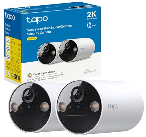Tapo C410(2-pack) (Renewed) 2K Smart Security Camera Outdoor Wireless, Battery-Powered, Rechargeable, 100% Wire-Free, Indoor-Outdoor Use, Maintenance-Free, Full-Color night view, Weatherproof