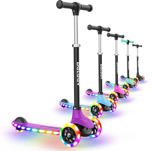BELEEV A6 Roller Kinder 3 Jahre mit LED Leuchtenden Räder und Deck, 3 Räder Kinderroller mit 4 Höhenverstellbarer, Rutschfestes Deck, Leichter Premium Scooter Kinder für Mädchen Jungen 3-8 Jahre