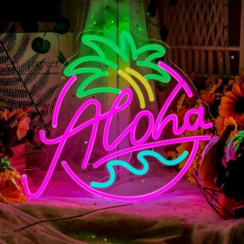 Aloha Beer Led Neon Sign Palm Tree for Wall Decor for Bedroom Pub Bar Accessories Decorations Aesthetic Birthday Neon Sign Gifts