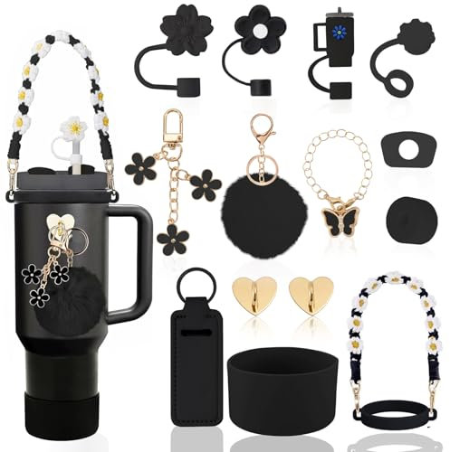 LUOJINYI 15 Stück Stanley Cup Zubehör, Stanley Cup Accessories for Stanley Cup 800 ml - 1100 ml, Stanley Cup Accessory Set,Stanley Quencher Zubehör, Stanley Cup Zubehör Schwarz(Becher nicht enthalten)