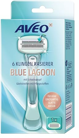 6-Klingen Damenrasierer Blue Lagoon – Beweglicher Schwingkopf & Pflegestreifen – Sanfte, glatte Rasur für empfindliche Haut Damen Frauen Rasierer