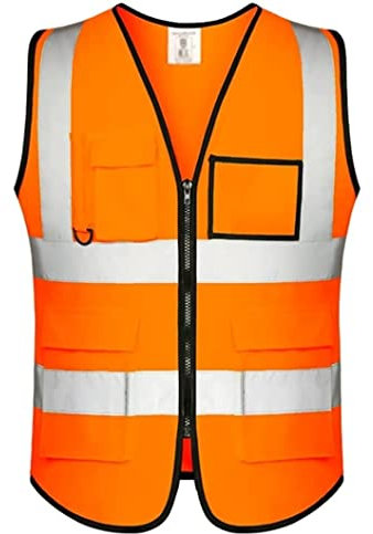 GOOPEEG Warnweste， Reflektierende Sicherheitsweste Workwear Taschen Hallo Vis Dauerhafte Weste Mit Reflektierenden Bändern Verkehrsarbeit Weste Reflektierendem(Orange,XXL)