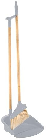 URBNLIVING Long Handle Bamboo Broom and Dustpan Set - Upright Standing Sweeper 73cm - Rubber Edge Dustpan - Ideal for Kitchen, Home and Floor Cleaning, Space-Saving Compact Storage, 2-Piece