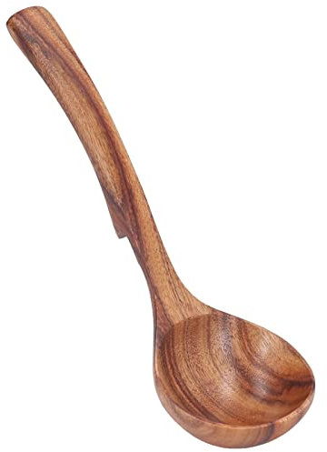 Wooden Soup Ladle, Small Long Handle Spoon Old Lacquer Spoon Teak Wooden Serving Spoon Soup Ladle Porridge Spoon for Home Restaurant Hotel(20cm/3.94in)