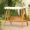 3 Seater Swing Chair Outdoor Garden Furniture Large Rustic Wooden Hammock Bench Canopy White Sun Shade Shelter Porch Deck Backyard Heavy Duty Seat