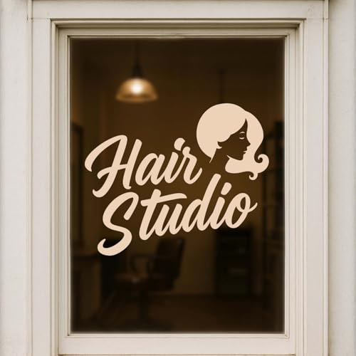 Hair Studio - Adhesivo de vinilo elegante para puertas o ventanas de salón de belleza