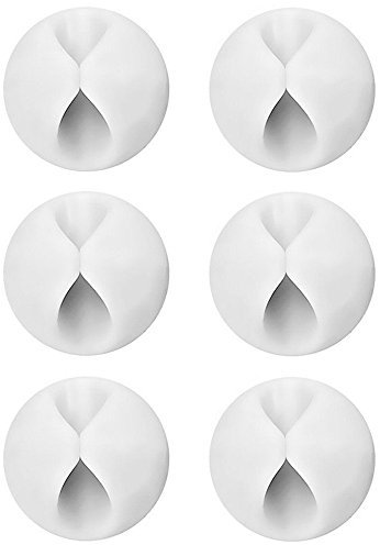 6 Pack Cable Tidy Clips – White Self-Adhesive Wire Organisers for Desk, Wall, Home or Office – Peel & Stick Cord Holders for Charging Cables, USB Leads, Ethernet & Power Wires