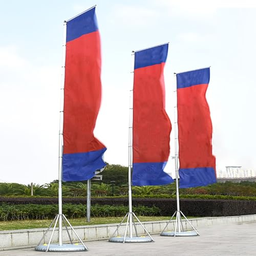 Innovz Federfahnenmast-Set 3-teiliges Federfahnenmast-Set mit Fahne und Wassersack, 5 M Teleskop-Fahnenmast aus Metall, Individuelles Doppelseitiges Federbanner für Geschäftswerbung(Gray Base)