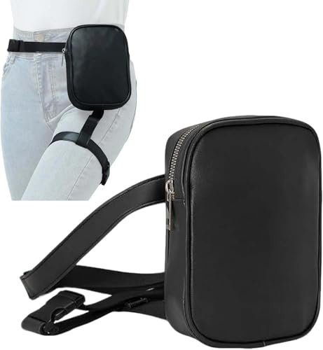 DINGFDENG Beintasche Motorrad Damen & Herren – wasserdichte Oberschenkeltasche aus PU mit abnehmbarem Hüft- & Beingurt – Handy Thigh Bag Festivals – motorrad tasche bein Gürteltasche klein & leicht (S