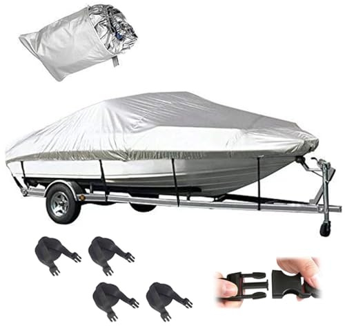 Bootspersenning Abdeckplane Bootsplane,Persenning Schlauchboot 420D Oxford-Gewebe,Mit Aufbewahrungstasche,Für v-Rumpf,Ruderboot,Angelboot(Silbern) (17-19FT：600cm*300cm)