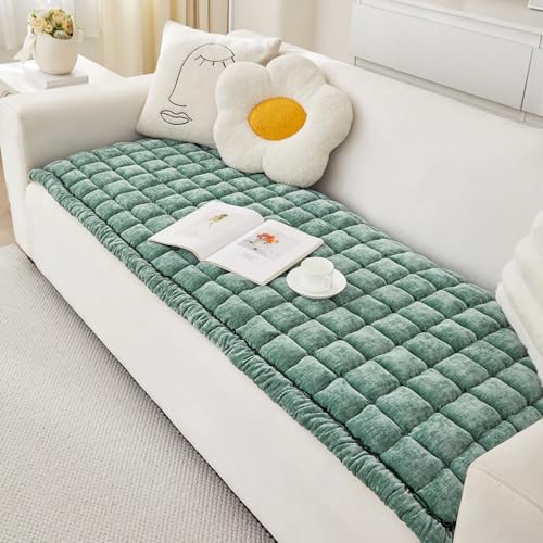 AEEISHOMEREFORM Chenille Sofaüberwurf rutschfest & extra dick, maschinenwaschbar – Sofaschoner für Hunde & Katzen, bleibt an Ort und Stelle (Grün, 70x150cm)