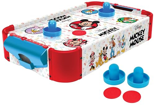 Disney Mickey Mouse Electronic Tabletop Air Hockey Game - Featuring Minnie, Donald, Daisy & Goofy - Electronic Tabletop Air Hockey (Wood)
