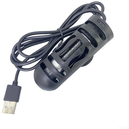 Yuanpgky Calentador de acuario USB de 10 W, termostato automático, calefacción de bajo voltaje, tamaño compacto, 52 mm, cuarzo negro a prueba de explosiones, para peceras pequeñas, fuentes de agua