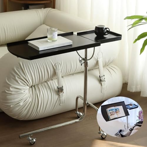 ZIUSFAC Beistelltisch Stehpult Massivholz C-Form Couchtisch Höhenverstellbar Kaffeetisch Mit Rollen Laptoptisch Neigbar Schreibtisch(Black)