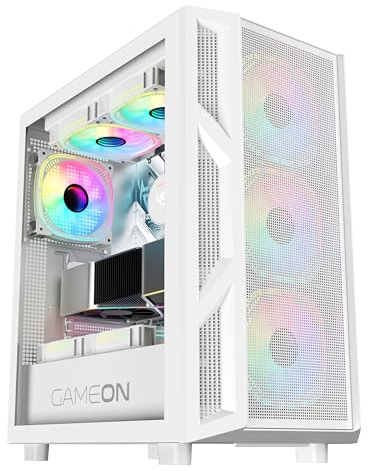 GAMEON Trident Power Gaming PC Case ATX Mid Tower with 750W PSU | 7 ARGB Fans, Tempered Glass, 360mm Cooling, High Airflow, All-in-One Build | White