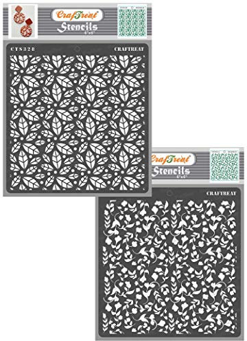 CrafTreat Pattern Stencils for Painting on Wood, Wall, Tile, Canvas, Paper, Fabric and Floor - Scattered Leaves and Foliage 2-2 Pieces - 6 x 6 Inches Each - Reusable DIY Art and Craft Stencils