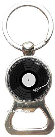 Retro Music Bottle Opener Keychain DJ Vinyl Bottle Opener Keychain Vinyl Record Bottle Opener Keychain Key Ring Jewelry Gift,TAP086