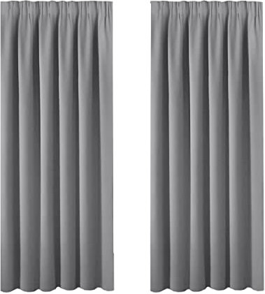 BellaHills Bedroom Curtains Blackout Curtain Panels - Grey, 66x72 Inch, 2 PCs, Insulating Energy Saving Solid Rod Pocket Blackout Drapes, Pencil Pleat Curtains with Tie Backs, Grey