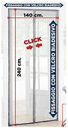 Zanzariera Magnetica Porta Finestra Tenda Antimosche con Calamite Misura 140x240 cm con Kit di Montaggio Colore Bianco