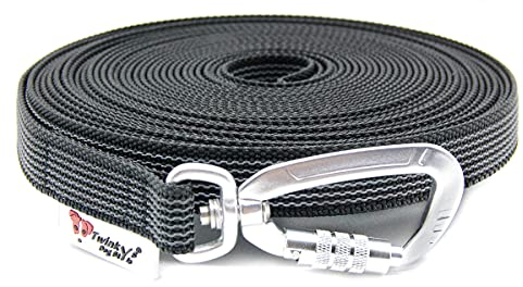 Twinkys Dog Style Schleppleine gummiert mit Sicherheitskarabiner 20 mm breit für Hunde bis 50 kg - MIT Handschlaufe 40 Meter Schwarz Made in Germany