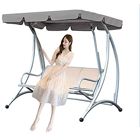 SJASD Ersatzdach für Gartenschaukel Wasserdicht Hollywoodschaukel Dach Dachbezug 210D Oxford-Tuch, 3 Sitzer Schaukeldach ​Ersatz-Bezug Sonnendach Dachplane,Grau,190x132x15cm/75x52x6''