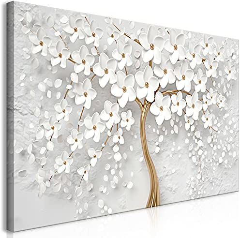 murando Wandbild Mega XXXL Abstrakt Einteiliger XXL-Format Kunstdruck zur Selbstmontage Leinwandbilder moderne Bilder DIY Wanddekoration Wohnung Deko Baum Blumen weiß b-B-0475-ak-e