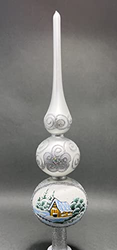 Polish Gallery Weihnachtsbaumspitze Spitz Glas geblasen, handdekoriert Gold/Silber Verzierungen (40 cm, Silber)