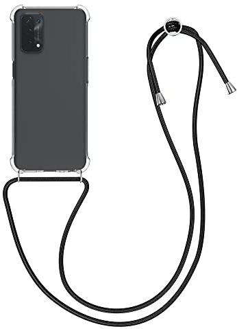 kwmobile Necklace Case kompatibel mit Oppo A74 (5G) / A54 (5G) Hülle - Silikon Cover mit Handykette - Band Handyhülle Transparent Schwarz