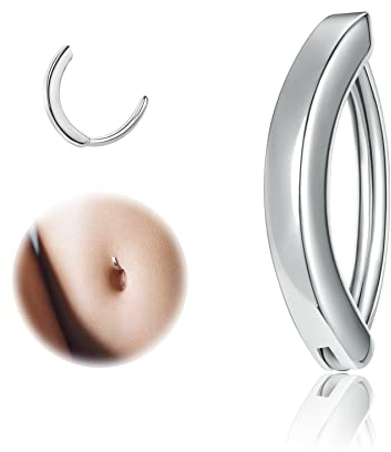 ZS 14G Clicker Piercing Bauchnabel für Frauen, Bauchnabelpiercing Silber 925 Reverse Curved Nabel Barbell Schmuck Körperschmuck (12mm)