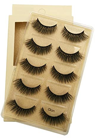 VwyuEgg Falsche Wimpern, 3D Nerzhaar Wimpern 5 Paar 5 Stil Pure Handgemacht mit Natürliche Schwarz mit Unsichtbares Band Wiederverwendbar (Glan)