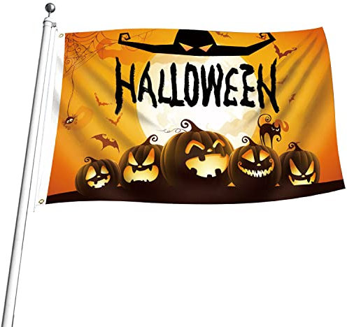 Halloween-Flaggen, 1,5 m x 0,9 m mit Ösen, 100D große Halloween-Dekorationen, Halloween, Garten, FLag, Happy Halloween Kürbis-Flagge, Festival-Flaggen, Wimpelkette, Outdoor, wasserdicht, doppelt