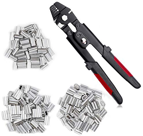 SPEEDWOX Pince à sertir de 25,4 cm avec 180 pièces en aluminium à double barillet et manchons de boucle pour câble métallique avec poignée ergonomique jusqu'à 2,2 mm
