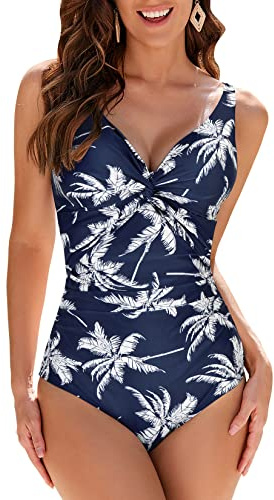 WIN.MAX Swimming Costume for Women Swimsuit Womens Swimwear Tummy Control Ruched Ladies Retro One Piece Swimsuit D to G Cup