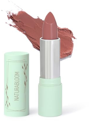 NATURABLOOM Hydrating Vegan Lipstick (Petalia), Nude Brown Lipstick | 90% Natural, Long-Lasting, Highly-Pigmented, Moisturising, With Natural Oils, Vitamin E and D, Cream Finish Lip Color