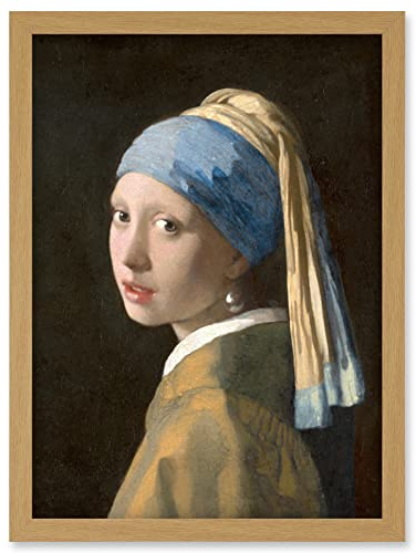 Artery8 Johannes Vermeer Girl with a Pearl Earring Reproduction Painting Artwork Framed Wall Art Print A4