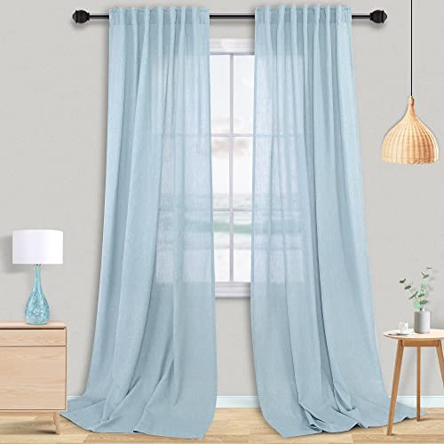 Hellblaue Vorhänge mit Leinenstruktur, 308 cm Länge für Wohnzimmer, Schlafzimmer, 3 m hoch, extra lang, himmelblau, halbtransparent, Fenstervorhänge für Terrasse, Balkonhintergrund, Set 2 Paneele