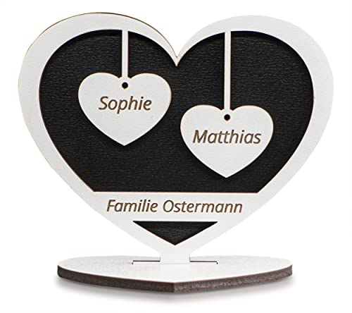 Munera Design – Herz mit Ständer und Gravur, individuelles Geschenk – Wunschtext 2 Namen - Größe 15x12x9cm