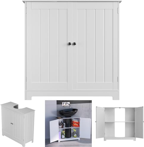 Lucn Bathroom Vanity Pedestal Under Sink Storage Cabinet Bathroom Vanity Cabinet with 2 Doors and Adjustable Shelf, Space Saver Organizer （White