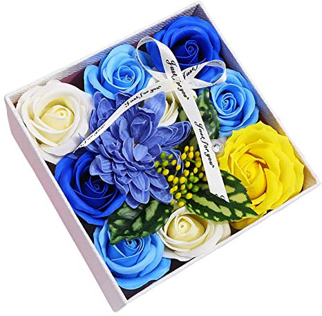 MagiDeal Savon de Bain aux Fleurs Coffret Cadeau Fleur de Cadeau de Savon parfumé Floral, Coffret Cadeau, Bouquets de savons décoratifs, Bleu